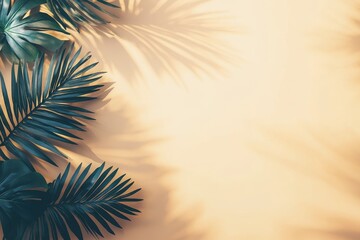 Isolated realistic shadow of a palm leaf on a white background, natural tropical palm branch shadow. Transparent shadow mockup for product presentation, design elements, and backdrop image