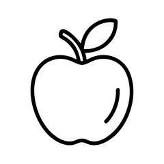 apple vector icon, simple black outline line icon of apple, fruit vector line art icon