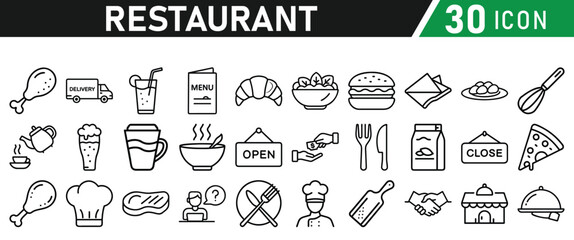 Restaurant related icons set. Vector icon collection