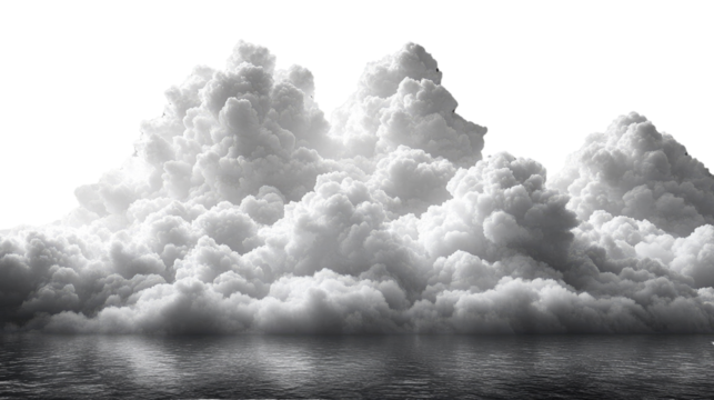 Celestial Reflection: A dramatic display of voluminous clouds reflected on water creating a mesmerizing view.