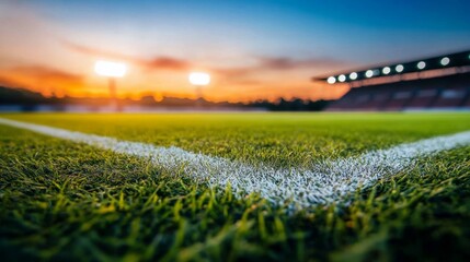 A brightly lit cricket stadium at night, showcasing vibrant colors, roaring fans, and a symmetrical central pitch viewed from an upward angle