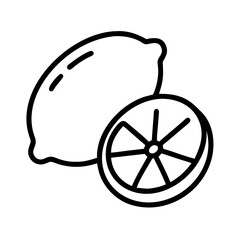 lemon vector icon, simple black outline line icon of lemon, fruit vector line art icon