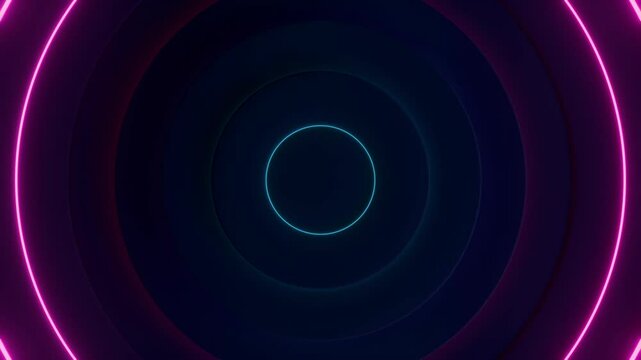 abstract colorful glowing circle neon light background video, wallpaper 4k seamless loop motion graphic backdrop