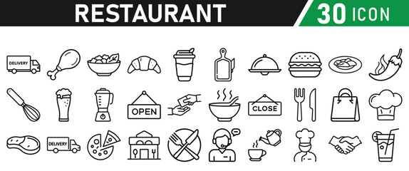 Restaurant related icons set. Vector icon collection