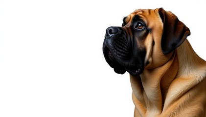 Obraz premium Large mastiff, head tilted, pure white backdrop, mastiff, profile