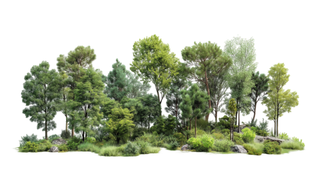 forest with different trees isolated  on white background , transparent png 