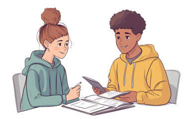 A Teacher Helping a Student Improve Reading Comprehension isolated on white background PNG