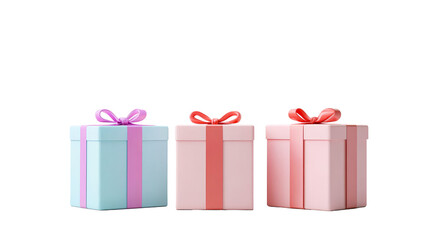 Three pastel presents with ribbons, gift illustration , cut out transparent