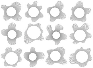 Music equalizer and sound wave. Circular sound waves, depicting audio music,icons and logos for equalizers, radial spectrum designs, ring patterns. Vector.