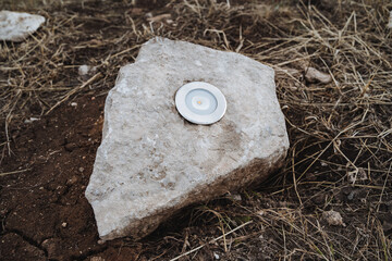 A truly unique rock showcases a prominent white circle right at its center, making it an...
