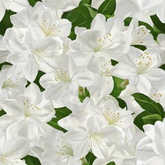 Seamless Pattern of Delicate White Flowers Surrounded by Lush Green Leaves