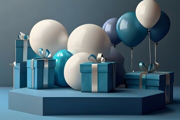 Design creative concept birthday, party boys celebration bright color style balloons, kids style. Balloon decorated backdrop for birthday party.