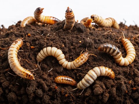 Panoramic view of fertile soil teeming with Diloboderus abderus beetle larvae.