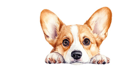 Adorable corgi portrait with a sweet expression, cut out transparent