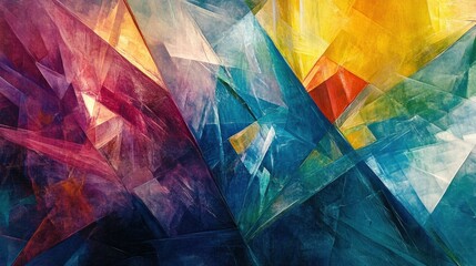 Dynamic Abstract Composition: Angular Geometric Shapes in a Spectrum of Pink, Blue, Yellow and Red Tones
