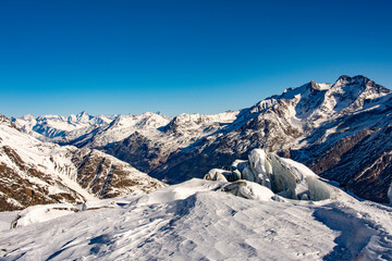 Fee glacier photographed on a glacier tour with snowshoes in winter. The glacier is located above Saas Fee in Valais. Simply breathtakingly beautiful Switzerland.