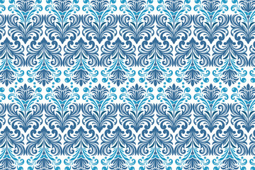 bohemian seamless blue ornamental pattern with intricate floral swirls for trendy textile accessories and fashion designs

