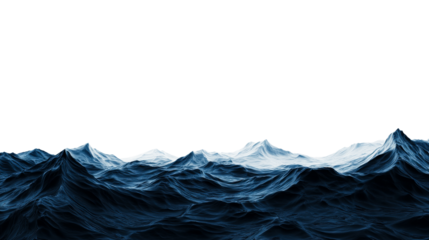 Dark blue ocean waves with white crests, stormy seas, cut out transparent