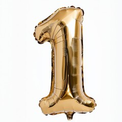 Fototapeta premium Gold Number One Foil Balloon on White Background