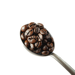 Cucharilla llena de granos de café.