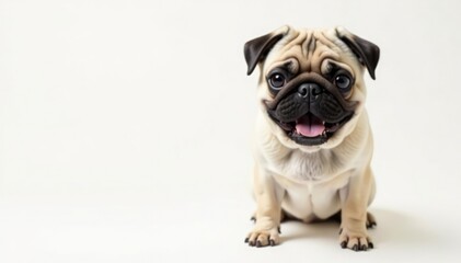 Fototapeta premium Adorable pug dog, isolated on pure white background, charming, graphic, loyal