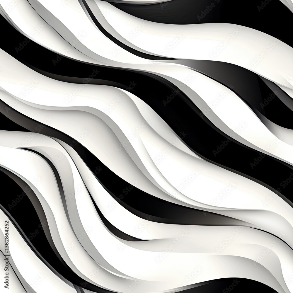 Poster this design features a seamless pattern of wavy black and white lines resembling zebra stripes, idea