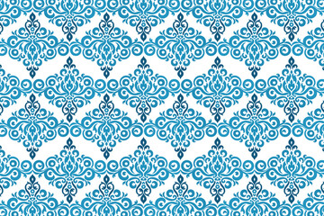 vintage seamless blue ornamental pattern with classic botanical motifs for elegant bedsheets and home accessories

