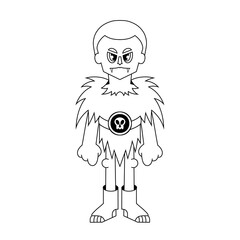 Cartoon character design of jungle fighter man outline