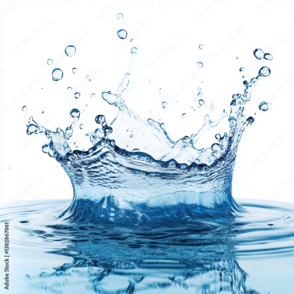 Poster captivating water splash on a white background showcasing purity freshness and liquid motion in a cl