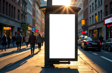 Blank billboard on Urban bus stop in the city