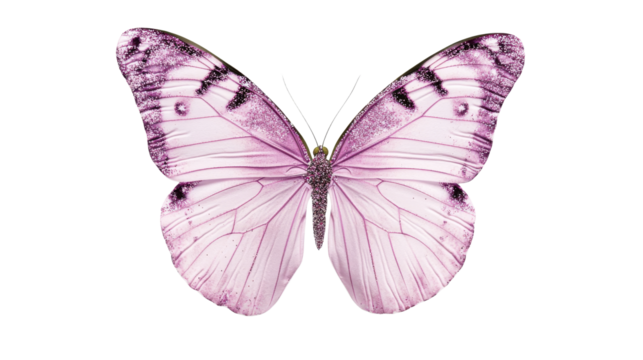 Butterfly in pink colors with glitter on a black background, cut out transparent - Powered by Adobe