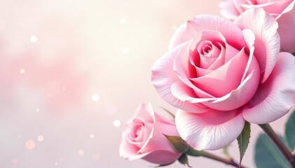 Fototapeta premium Delicate watercolor roses, soft blush pink hues, texture, botanical, pink