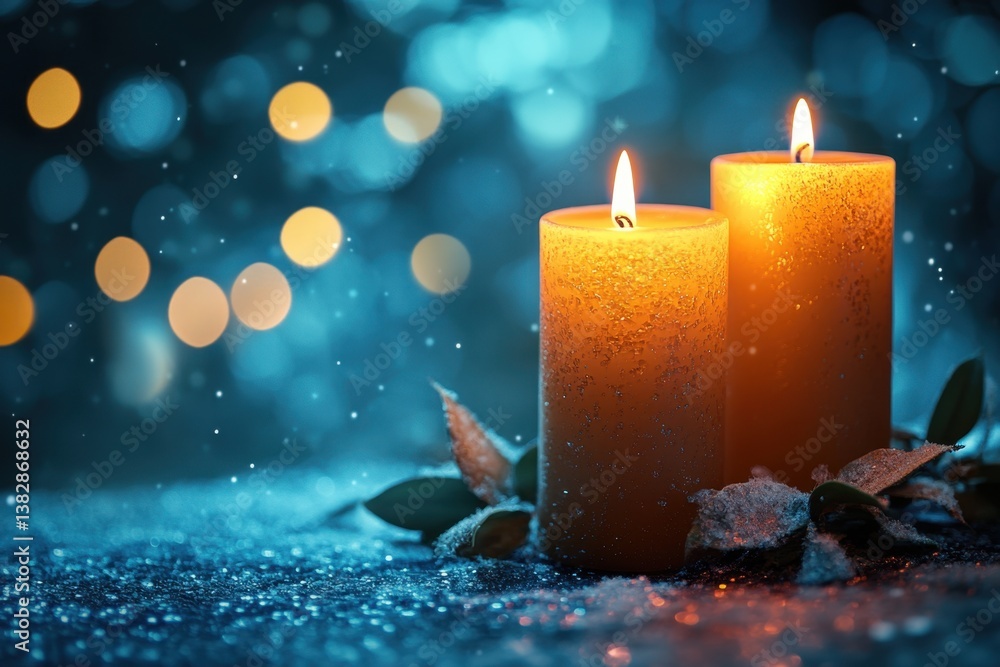 Poster two glowing candles illuminate a festive scene with soft bokeh lights creating a warm and inviting a