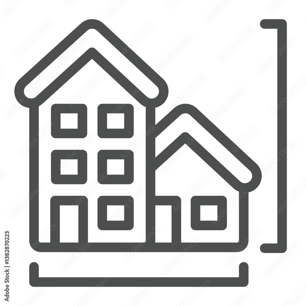 Poster building and private house line icon, architect studio concept. vector graphics. high rise building 