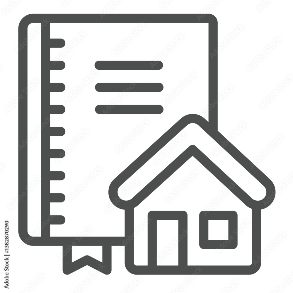 Poster architect notebook and house line icon, architect studio concept. vector graphics. notepad with cott