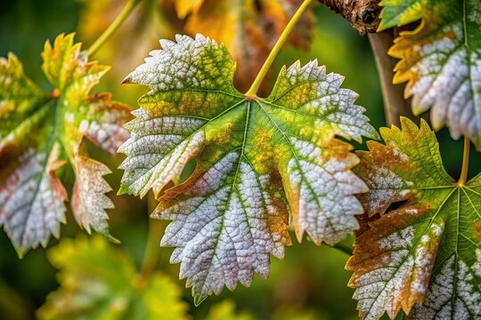 Powdery Mildew on Grapes - Close-Up of Fungal Infection, Selective Focus