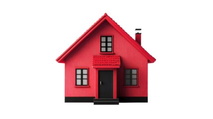 Red house, facade view, architecture, roof, modern design, cut out transparent