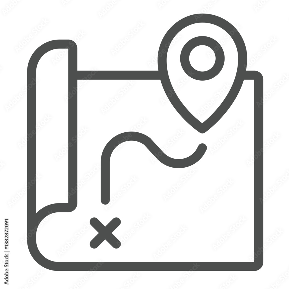 Poster route map and location pin line icon, marine navigation concept. vector graphics. map paper with geo