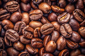 Naklejka premium Premium Coffee Beans: Close-up Texture & Rich Brown Color - High-Quality Stock Photo