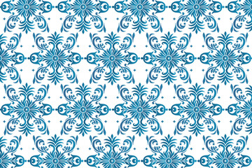 intricate seamless blue ornamental pattern with floral elements for stylish women’s wear and home textiles

