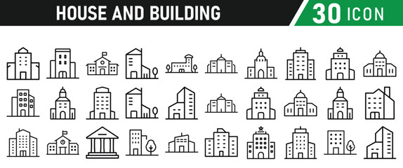 Building Architecture And House Thin Line Icons collection