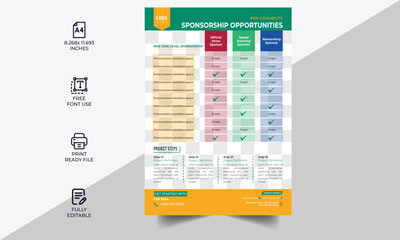 Sponsorship Template, Technical Data Sheet layout template. Product Catalogue & modern Event Schedule conference design template, Minimalist product brochure template, corporate flyer, business flyer