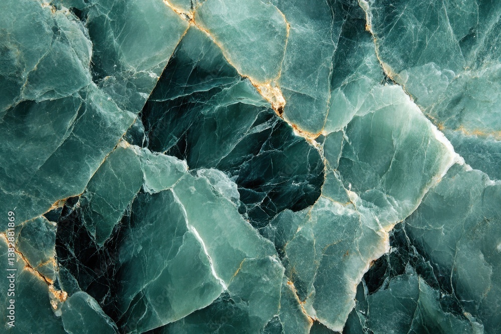 Poster captivating close up of emerald green aventurine stone texture with gold veins in a mesmerizing abst