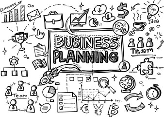 Vector illustration of Doodle Business concept, Business Hand drawn planning on white background
