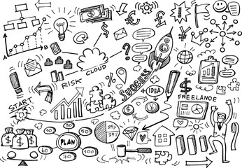 Hand Drawn Business background,Doodles vector illustration.
