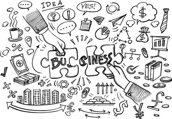 Hand Drawn Business background,Doodles vector illustration.