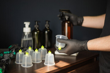 Vacuum cups for massage, processing.