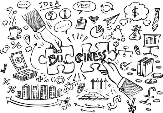 Hand Drawn Business background,Doodles vector illustration.