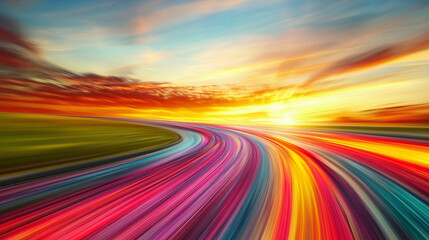 Dynamic colorful highway at sunset captures motion and speed
