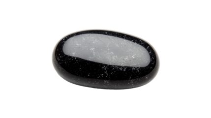 Polished black pebble with translucent gray inclusion, cut out transparent